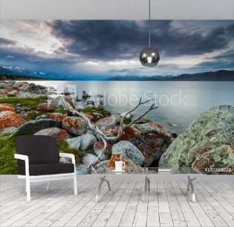 Picture of Cloudy sunset on a mountain lake Mongolia